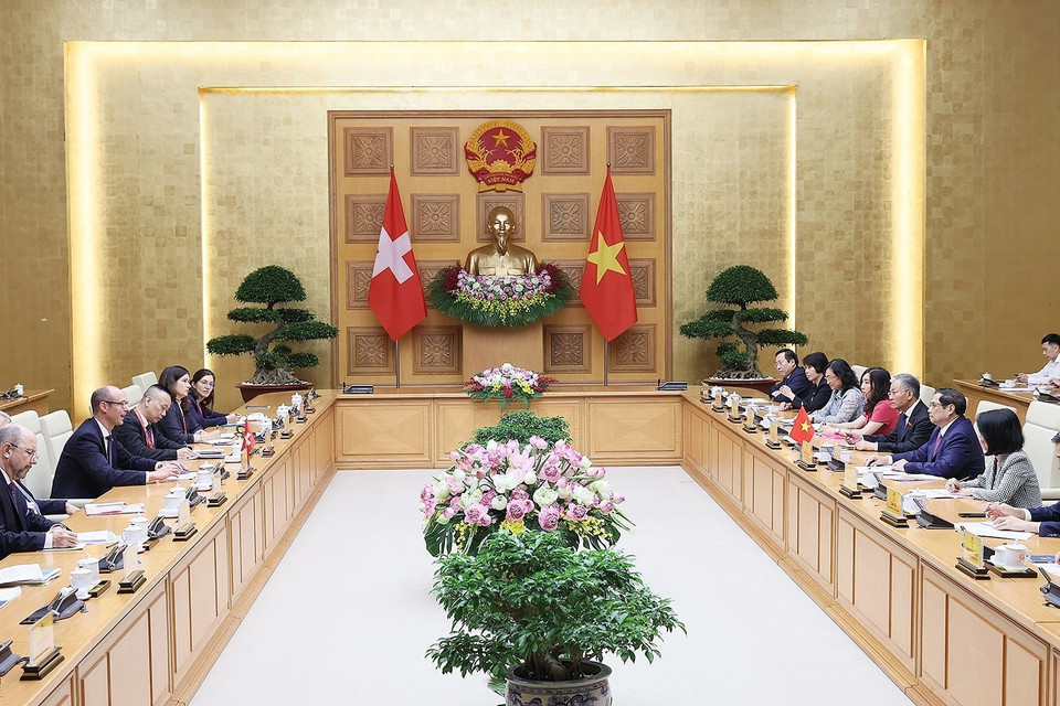 Quang cảnh buổi tiếp Chủ tịch Hạ viện Thụy Sĩ Martin Candinas. (Ảnh: Dương Giang/TTXVN)