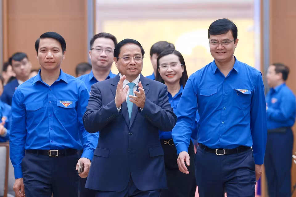 Sáng 22/3, tại Hà Nội, Thủ tướng Phạm Minh Chính chủ trì Hội nghị đối thoại với thanh niên năm 2023 với chủ đề "Xây dựng nguồn nhân lực trẻ chất lượng cao đáp ứng kỷ nguyên 4.0", được tổ chức trực tiếp tại Hà Nội và kết nối trực tuyến tới các điểm cầu Trung ương Đoàn cùng 63 tỉnh đoàn, thành đoàn trong cả nước. (Ảnh: Dương Giang/TTXVN)