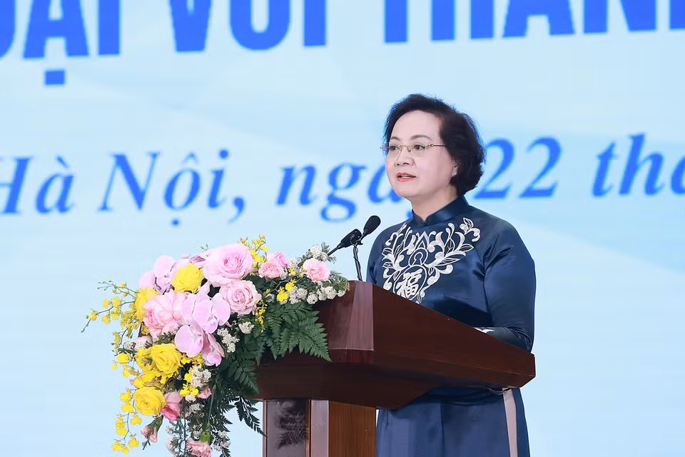 Bộ trưởng Bộ Nội vụ Phạm Thị Thanh Trà phát biểu khai mạc hội nghị đối thoại với thanh niên. (Ảnh: Dương Giang/TTXVN)