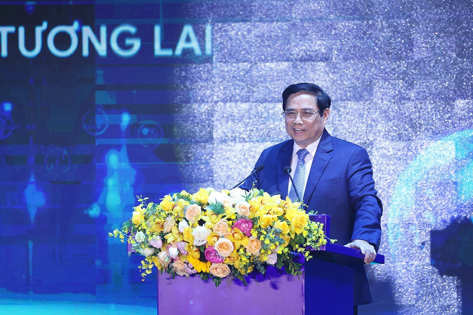 Thủ tướng Phạm Minh Chính phát biểu tại chương trình Dấu ấn khởi nghiệp đổi mới sáng tạo quốc gia 2021. (Ảnh: Dương Giang/TTXVN)
