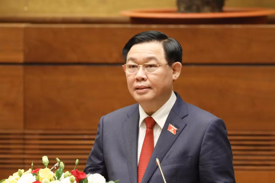 Chủ tịch Quốc hội Vương Đình Huệ, Chủ tịch Hội đồng Bầu cử quốc gia phát biểu tại lễ tuyên thệ nhậm chức. (Ảnh: Trí Dũng/TTXVN)