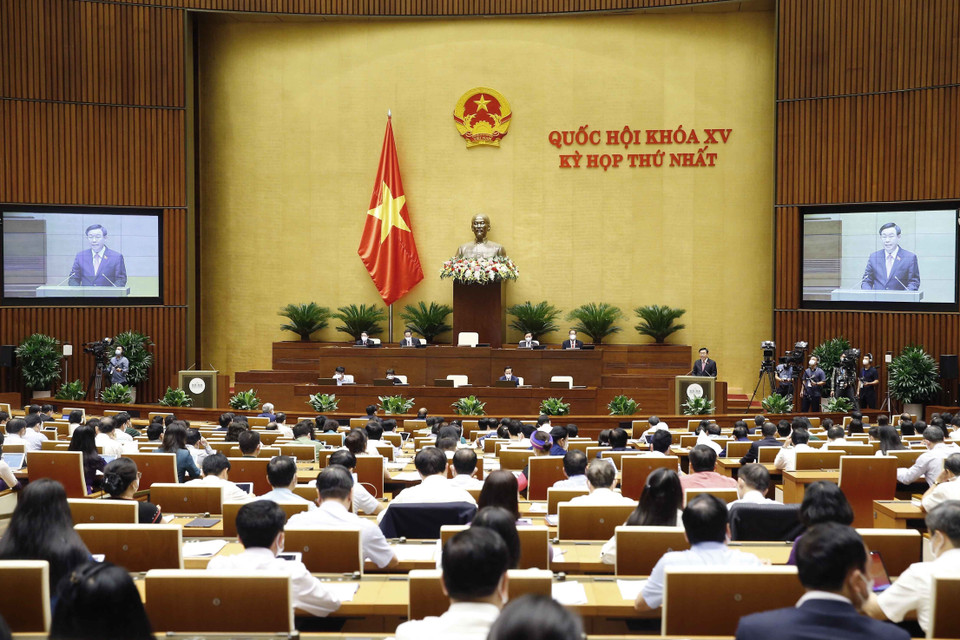 Chủ tịch Quốc hội Vương Đình Huệ phát biểu nhân Ngày Thương binh-Liệt sỹ. (Ảnh: Doãn Tấn/TTXVN)