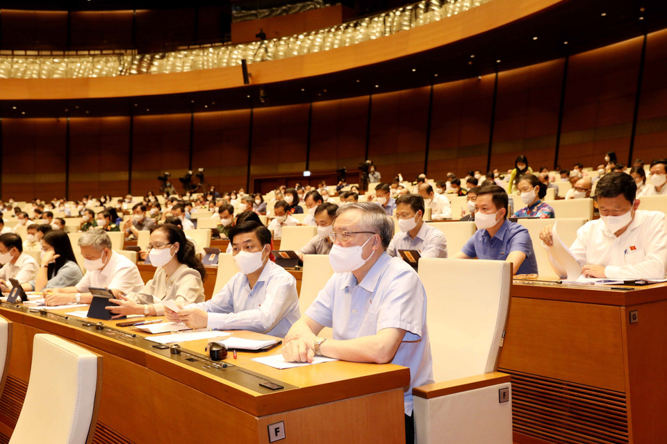 Đoàn đại biểu Quốc hội tỉnh Bắc Giang tại phiên họp. (Ảnh: Phương Hoa/TTXVN)