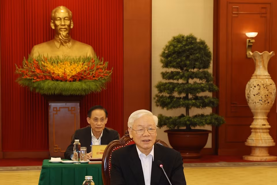Tổng Bí thư Nguyễn Phú Trọng phát biểu tại cuộc gặp. (Ảnh: Trí Dũng/TTXVN)