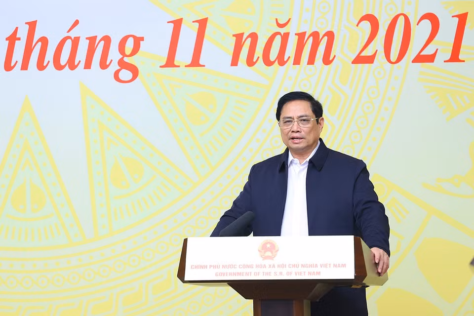 Hình ảnh Thủ tướng Phạm Minh Chính phát biểu khai mạc. (Ảnh: Dương Giang/TTXVN)