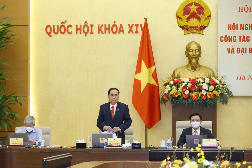 Phó Chủ tịch Thường trực Quốc hội, Phó Chủ tịch Hội đồng Bầu cử quốc gia Trần Thanh Mẫn phát biểu. (Ảnh: Doãn Tấn/TTXVN)