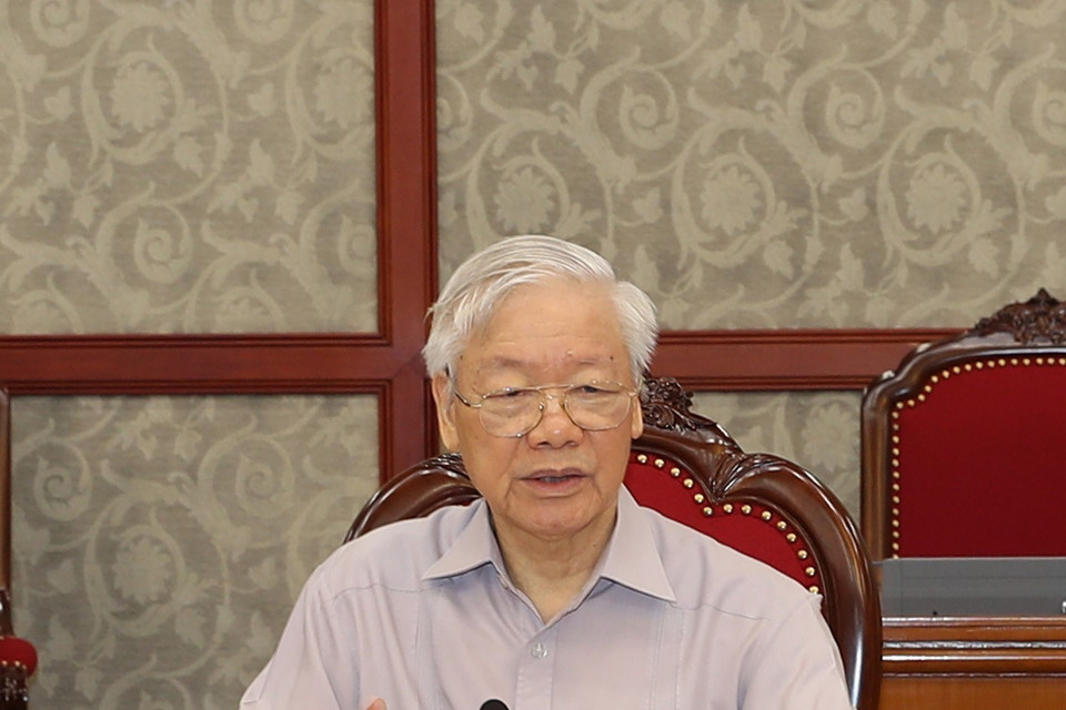 Tổng Bí thư Nguyễn Phú Trọng phát biểu kết luận cuộc họp. (Ảnh: Trí Dũng/TTXVN)