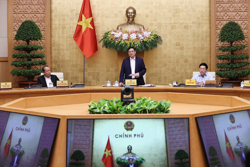 Thủ tướng Phạm Minh Chính phát biểu kết luận phiên họp. (Ảnh: Dương Giang/TTXVN)