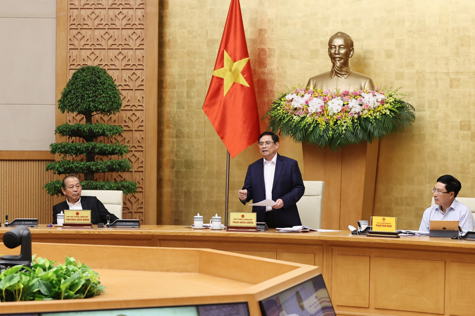 Thủ tướng Phạm Minh Chính phát biểu kết luận phiên họp. (Ảnh: Dương Giang/TTXVN)