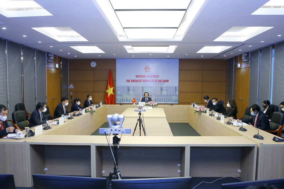 Quang cảnh hội đàm trực tuyến. (Ảnh: Doãn Tấn/TTXVN)