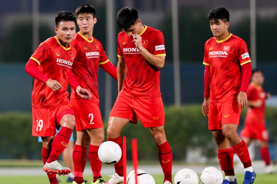 Tiền vệ Quang Hải tại buổi tập. 