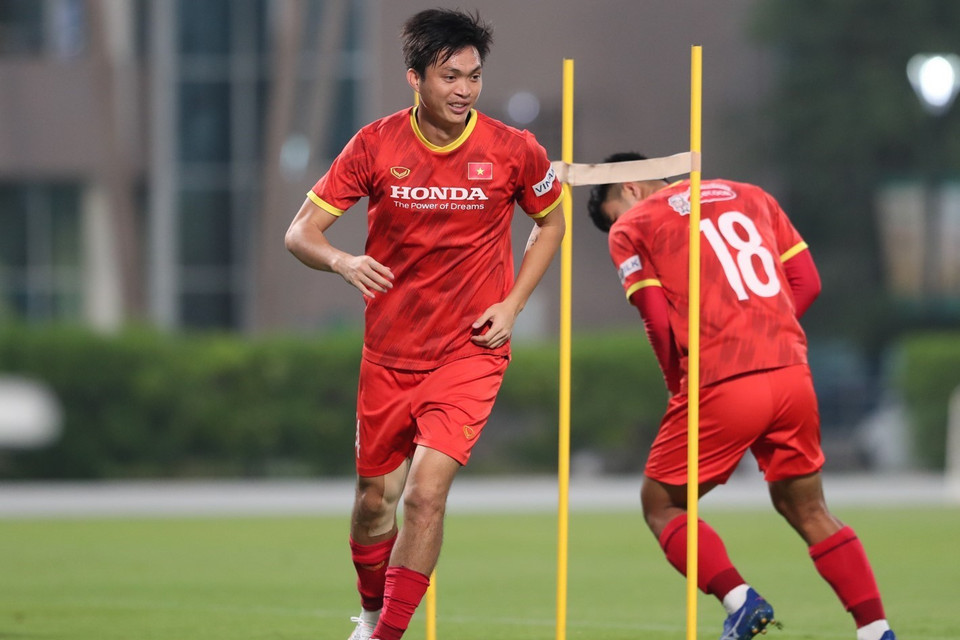 Tiền vệ Tuấn Anh tại buổi tập. (Ảnh: Hoàng Linh/TTXVN)