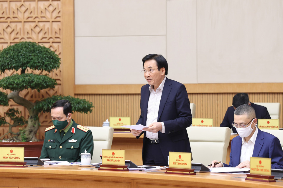Bộ trưởng, Chủ nhiệm Văn phòng Chính phủ Trần Văn Sơn phát biểu. (Ảnh: Dương Giang/TTXVN)