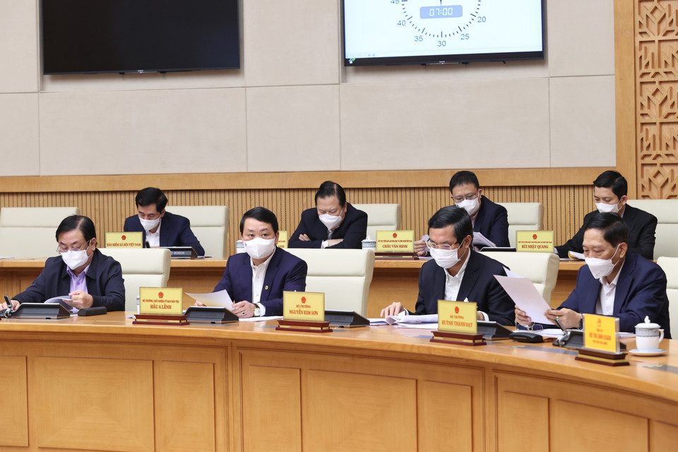 Các bộ trưởng, thành viên Chính phủ tham dự phiên họp. (Ảnh: Dương Giang/TTXVN)