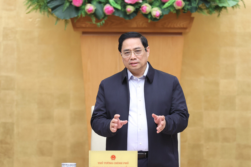 Thủ tướng Phạm Minh Chính phát biểu tại phiên họp Chính phủ thường kỳ tháng 11 năm 2021. (Ảnh: Dương Giang/TTXVN)