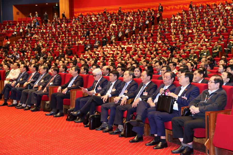 Các đại biểu dự ngày làm việc chính thức thứ hai Đại hội XIII của Đảng. (Ảnh: TTXVN)