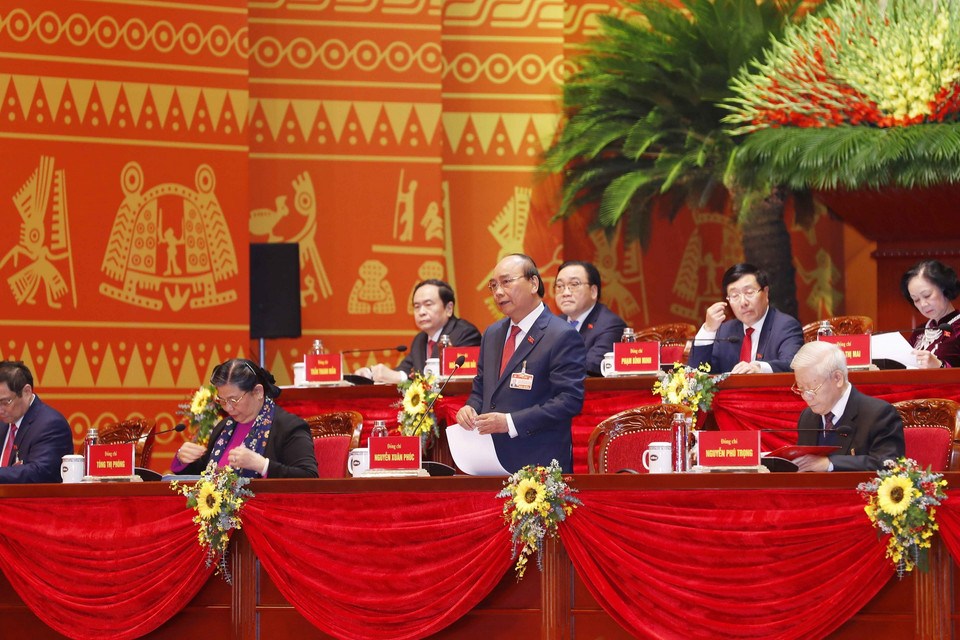 Đồng chí Nguyễn Xuân Phúc, Ủy viên Bộ Chính trị, Thủ tướng Chính phủ thay mặt Đoàn Chủ tịch điều hành Đại hội. (Ảnh: TTXVN)