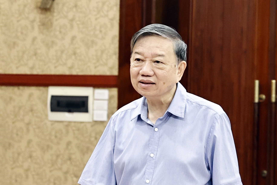 Đại tướng Tô Lâm, Ủy viên Bộ Chính trị, Bộ trưởng Bộ Công an phát biểu. (Ảnh: Thống Nhất/TTXVN)