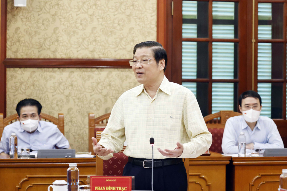 Ông Phan Đình Trạc, Bí thư Trung ương Đảng, Trưởng Ban Nội chính Trung ương phát biểu. (Ảnh: Thống Nhất/TTXVN)