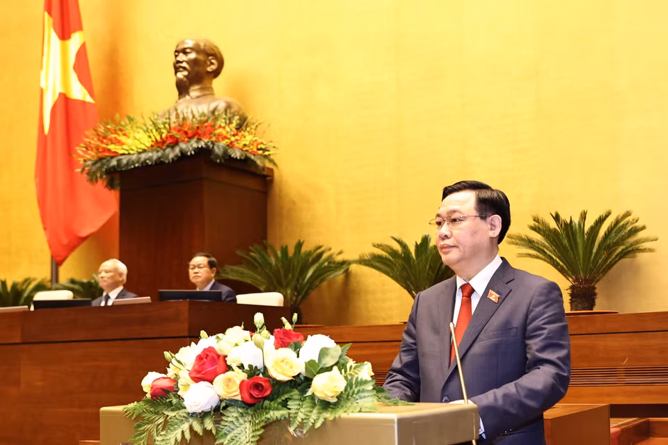 Chủ tịch Quốc hội Vương Đình Huệ, Chủ tịch Hội đồng Bầu cử quốc gia phát biểu tại lễ tuyên thệ nhậm chức. (Ảnh: Trí Dũng/TTXVN)