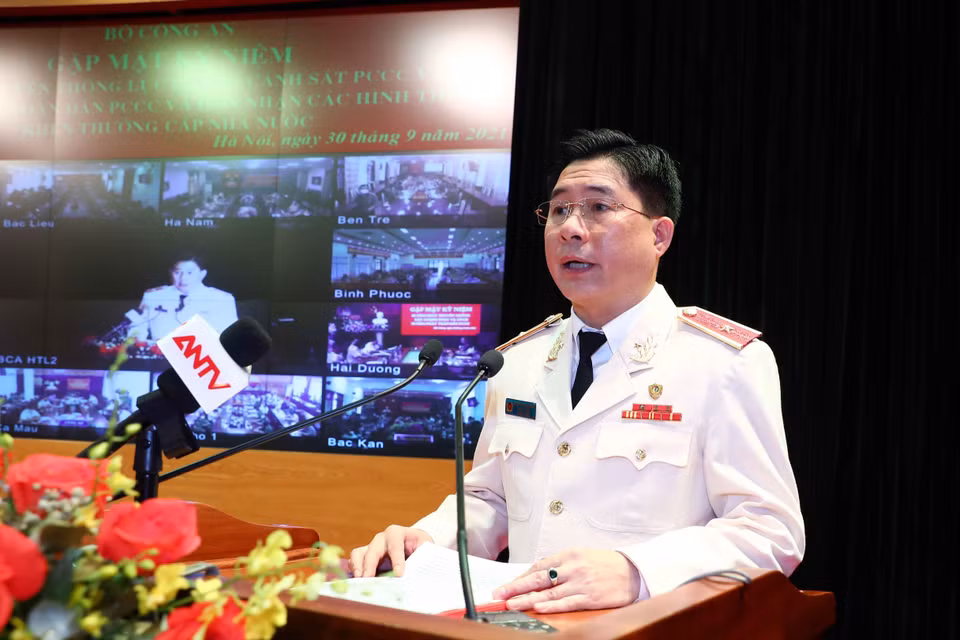 Thiếu tướng Nguyễn Tuấn Anh, Cục trưởng Phòng cháy chữa cháy và cứu nạn cứu hộ, phát biểu. (Ảnh: Phạm Kiên/TTXVN)