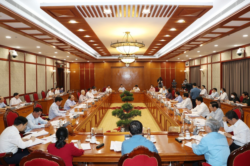 Toàn cảnh Tổng Bí thư Nguyễn Phú Trọng phát biểu kết luận cuộc họp. (Ảnh: Trí Dũng/TTXVN)