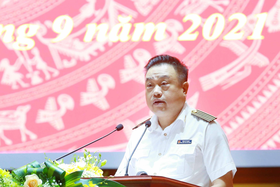 Ông Trần Sỹ Thanh, Ủy viên Trung ương Đảng, Tổng Kiểm toán Nhà nước, phát biểu tại hội nghị. (Ảnh: Phương Hoa/TTXVN)