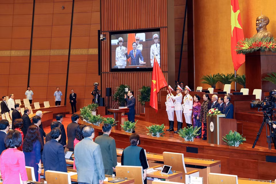Chủ tịch Quốc hội Vương Đình Huệ, Chủ tịch Hội đồng Bầu cử quốc gia phát biểu tại lễ tuyên thệ nhậm chức. (Ảnh: Trí Dũng/TTXVN)