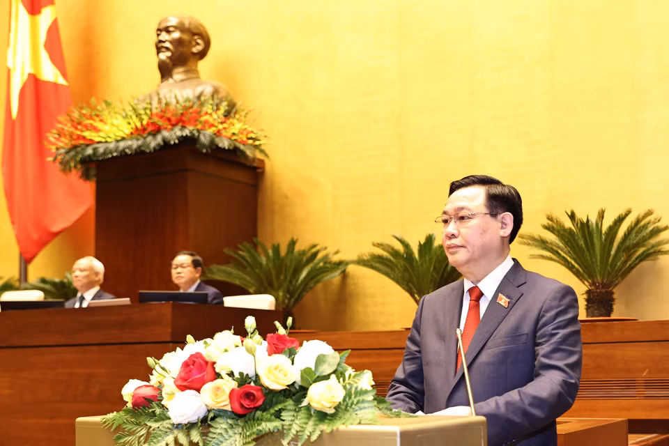 Chủ tịch Quốc hội Vương Đình Huệ, Chủ tịch Hội đồng Bầu cử quốc gia phát biểu tại lễ tuyên thệ nhậm chức. (Ảnh: Trí Dũng/TTXVN)