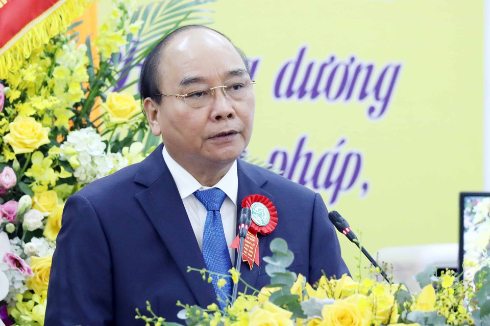 Chủ tịch nước Nguyễn Xuân Phúc phát biểu tại buổi lễ. (Ảnh: Thống Nhất/TTXVN)