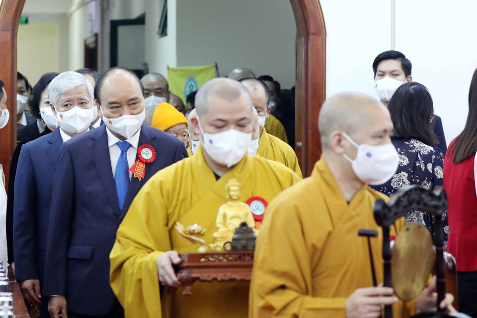 Chủ tịch nước Nguyễn Xuân Phúc và các đại biểu tại lễ kỷ niệm. (Ảnh: Thống Nhất/TTXVN)