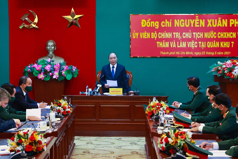 Chủ tịch nước Nguyễn Xuân Phúc, Chủ tịch Hội đồng Quốc phòng An ninh phát biểu. (Ảnh: Thống Nhất/TTXVN)