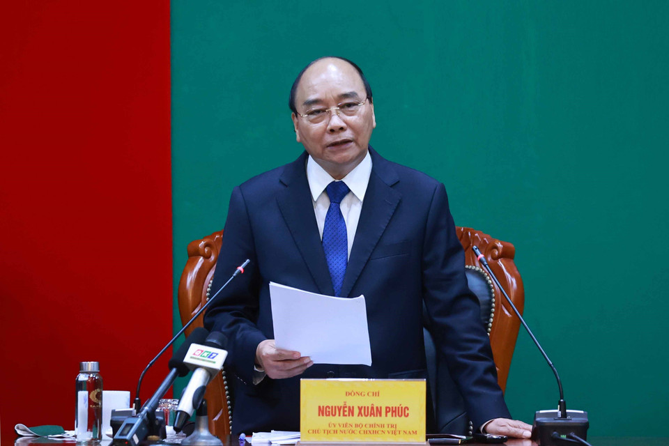 Chủ tịch nước Nguyễn Xuân Phúc phát biểu. (Ảnh: Thống Nhất/TTXVN)