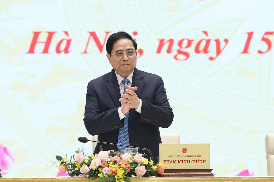 Thủ tướng Phạm Minh Chính tại buổi gặp mặt. (Ảnh: Dương Giang/TTXVN)