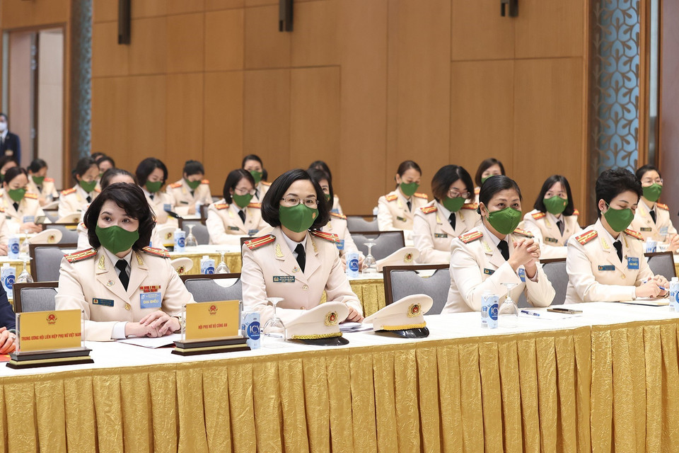 Các đại biểu dự Đại hội Phụ nữ Bộ Công an lần IX, nhiệm kỳ 2021-2026. (Ảnh: Dương Giang/TTXVN)