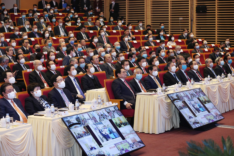 Hội nghị Ngoại giao lần thứ 31 với chủ đề Ngoại giao Việt Nam tiên phong, toàn diện, hiện đại, chủ động, thích ứng, thực hiện thắng lợi Nghị quyết Đại hội XIII của Đảng được tổ chức trực tiếp kết hợp với trực tuyến. (Ảnh: Dương Giang/TTXVN)