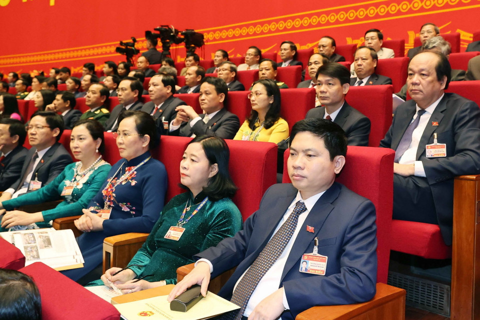 Các đại biểu tham dự ngày làm việc chính thức thứ hai Đại hội XIII của Đảng. (Ảnh: TTXVN)