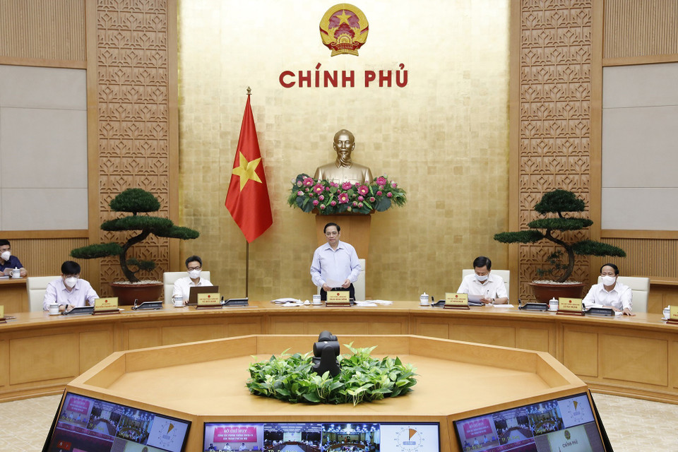 Hội nghị sơ kết công tác phòng chống dịch COVID-19 tại các tỉnh, thành phố đang thực hiện giãn cách xã hội theo Chỉ thị số 16. (Ảnh: Dương Giang/TTXVN) 