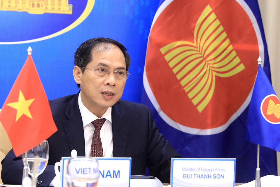 Bộ trưởng Ngoại giao Bùi Thanh Sơn phát biểu tại Hội nghị đặc biệt Bộ trưởng Ngoại giao ASEAN-Hoa Kỳ. (Ảnh: Lâm Khánh/TTXVN)