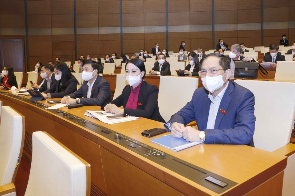 Đoàn đại biểu Quốc hội tỉnh Vĩnh Phúc dự Phiên chất vấn. (Ảnh: Doãn Tấn/TTXVN) 