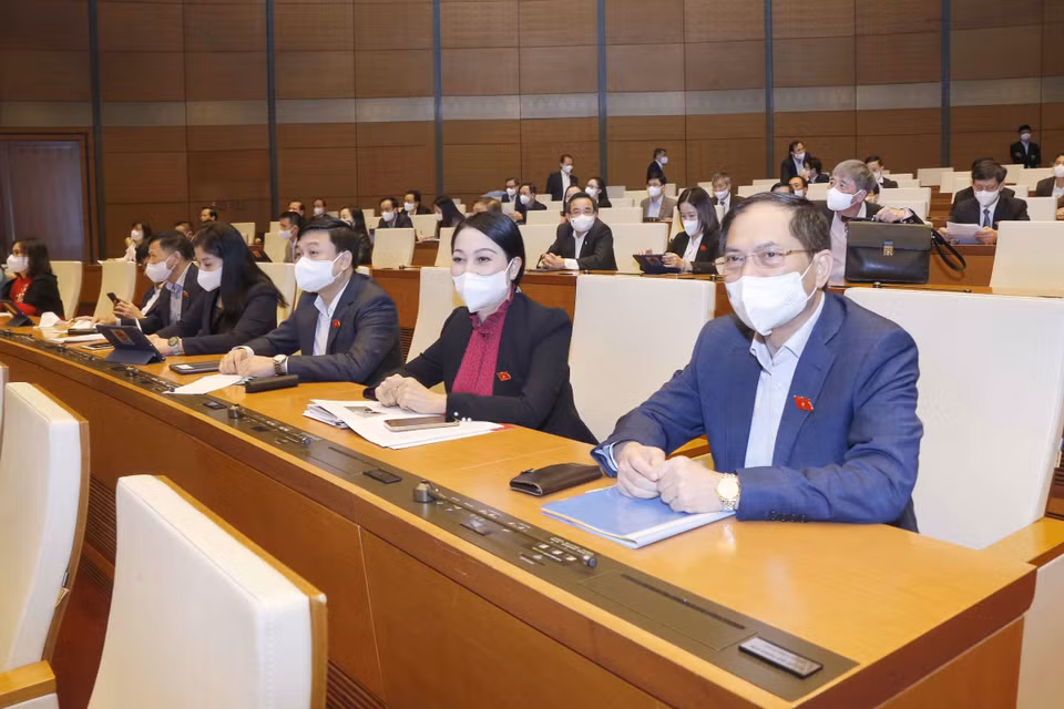 Đoàn đại biểu Quốc hội tỉnh Vĩnh Phúc dự Phiên chất vấn. (Ảnh: Doãn Tấn/TTXVN) 