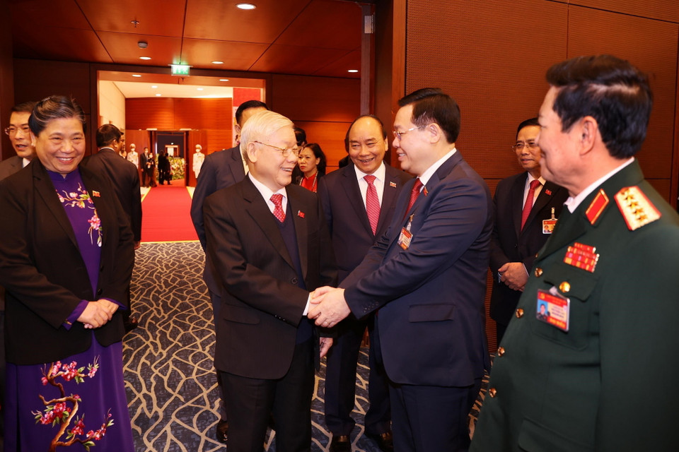 Tổng Bí thư, Chủ tịch nước Nguyễn Phú Trọng cùng các đại biểu dự phiên trù bị.