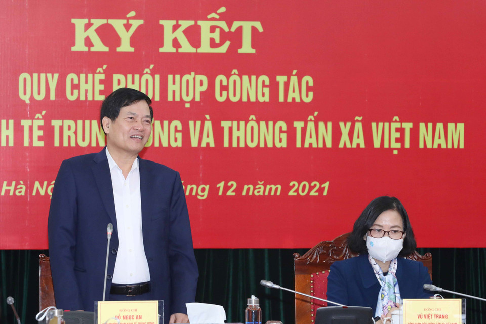 Ông Đỗ Ngọc An, Phó Trưởng Ban Kinh tế Trung ương phát biểu tại lễ ký kết. (Ảnh: Phương Hoa/TTXVN)