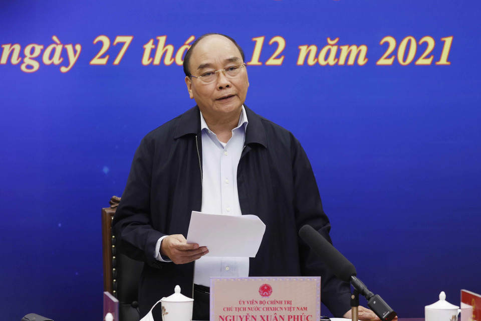 Chủ tịch nước Nguyễn Xuân Phúc phát biểu tại hội nghị. (Ảnh: Phương Hoa/TTXVN)