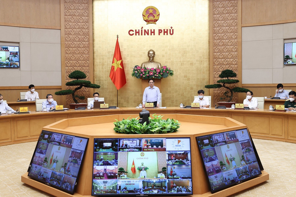 Thủ tướng Phạm Minh Chính chủ trì Hội nghị trực tuyến toàn quốc Chính phủ với các địa phương về công tác quy hoạch. (Ảnh: Dương Giang/TTXVN)