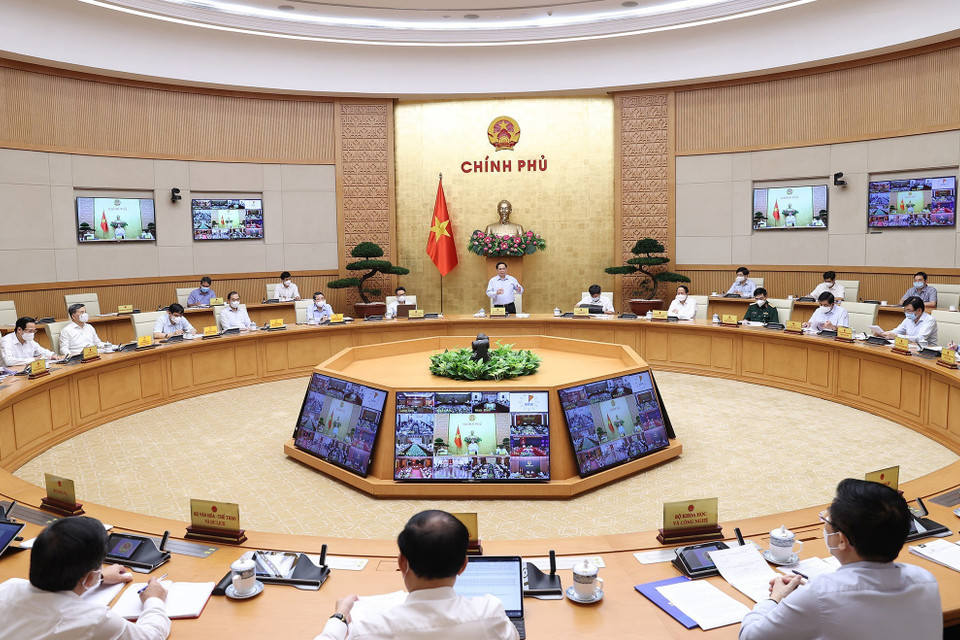 Quang cảnh Hội nghị trực tuyến toàn quốc Chính phủ với các địa phương về công tác quy hoạch. (Ảnh: Dương Giang/TTXVN)