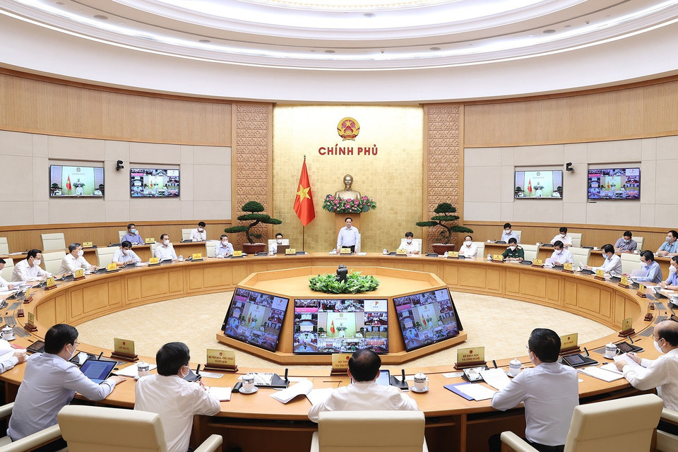 Quang cảnh Hội nghị trực tuyến toàn quốc Chính phủ với các địa phương về công tác quy hoạch. (Ảnh: Dương Giang/TTXVN)