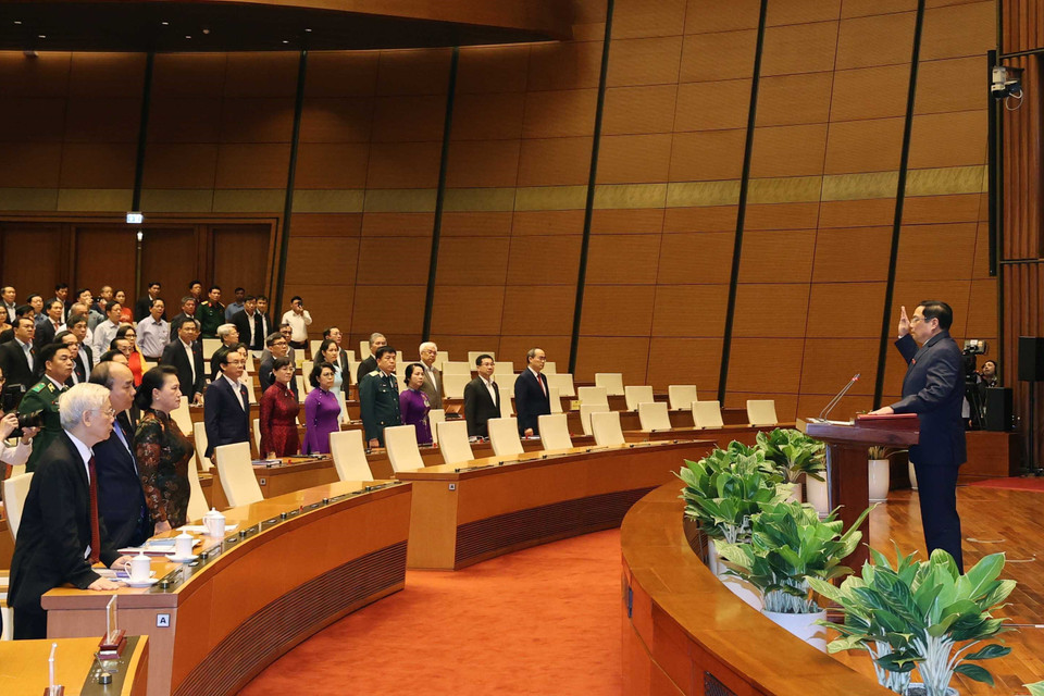 Thủ tướng Phạm Minh Chính tuyên thệ nhậm chức trước Quốc hội, đồng bào và cử tri cả nước. (Ảnh: Thống Nhất/TTXVN)