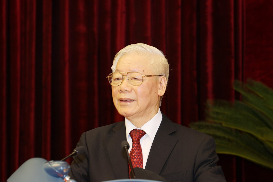 Tổng Bí thư, Chủ tịch nước Nguyễn Phú Trọng phát biểu bế mạc hội nghị. (Ảnh: Trí Dũng/TTXVN)