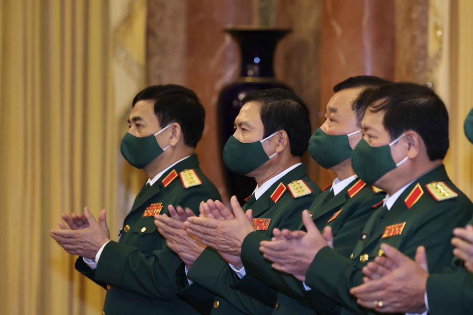 Lãnh đạo Bộ Quốc phòng tham dự buổi lễ. (Ảnh: Thống Nhất/TTXVN)